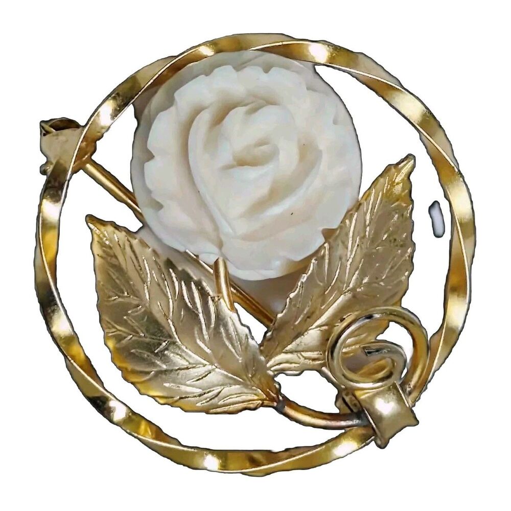 Vintage Geometric 3D Rose Brooch 12K GF Round Circle Pin 1.25 In